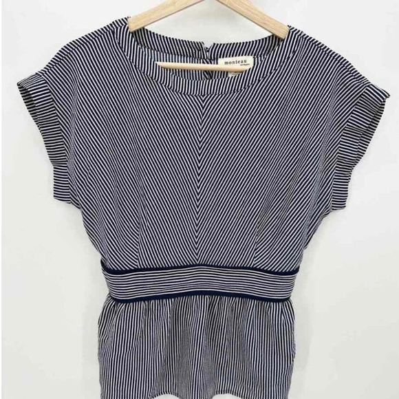 Monteau Navy Blue Striped Top - Picture 1 of 6
